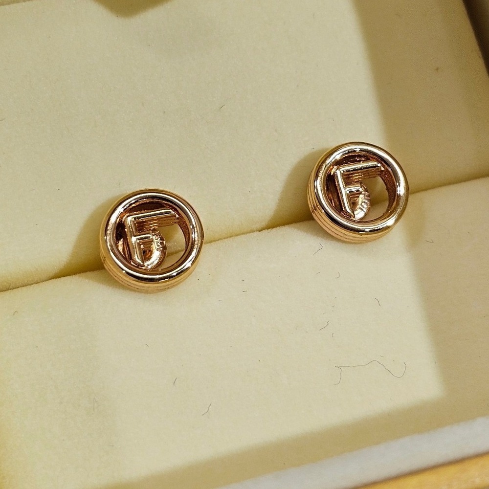Fendi F Is Fendi Logo Stud Earrings Women Gold Tone Circular Made in Italy Box